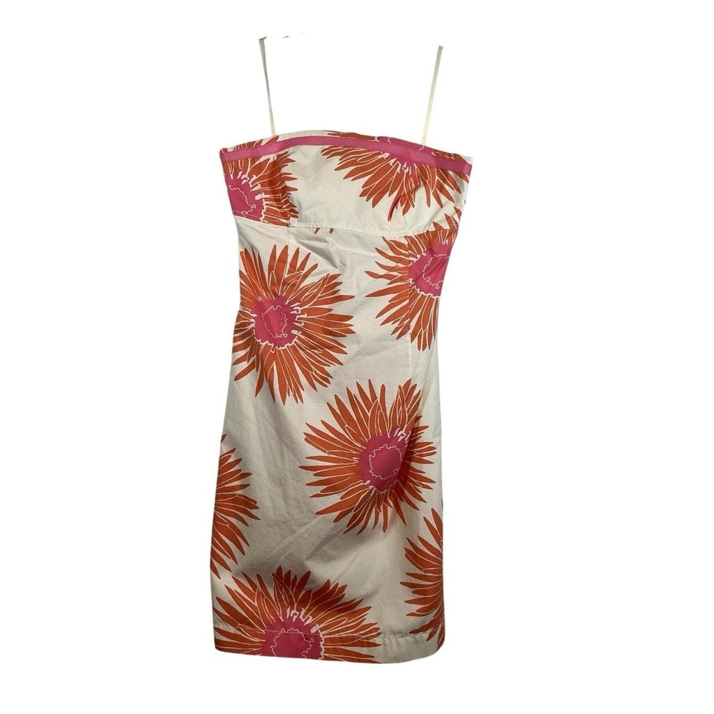 Tommy Hilfiger Floral Strapless Cotton Sundress Orange Pink Sunflower Size 6 - Picture 2 of 7